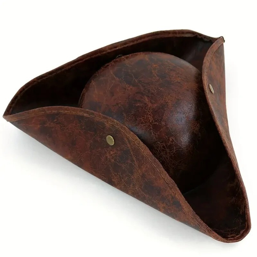 PIRATE HAT Faux Brown Leather Tricorn Costume Theater Parties Cosplay Adult Size
